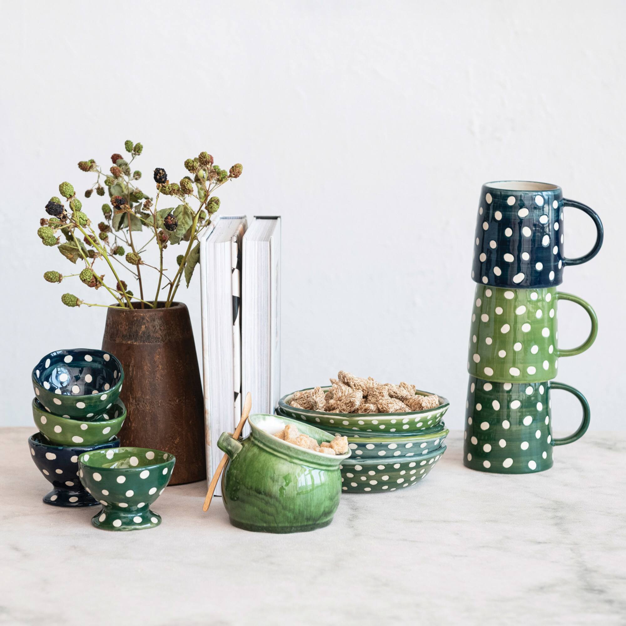 Hello Honey® 14oz. Green Polka Dot Ceramic Mugs, 12ct.